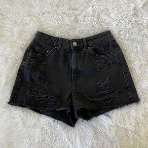 Topshop Moto Mom Black Distressed High Waist Jean Denim Shorts Size 8